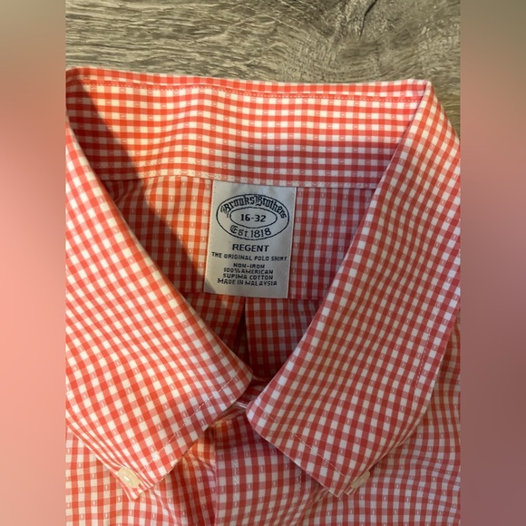 Brooks Brothers Regent Button Down Check Shirt White Orange Mens 16-32 Preppy - Picture 5 of 7